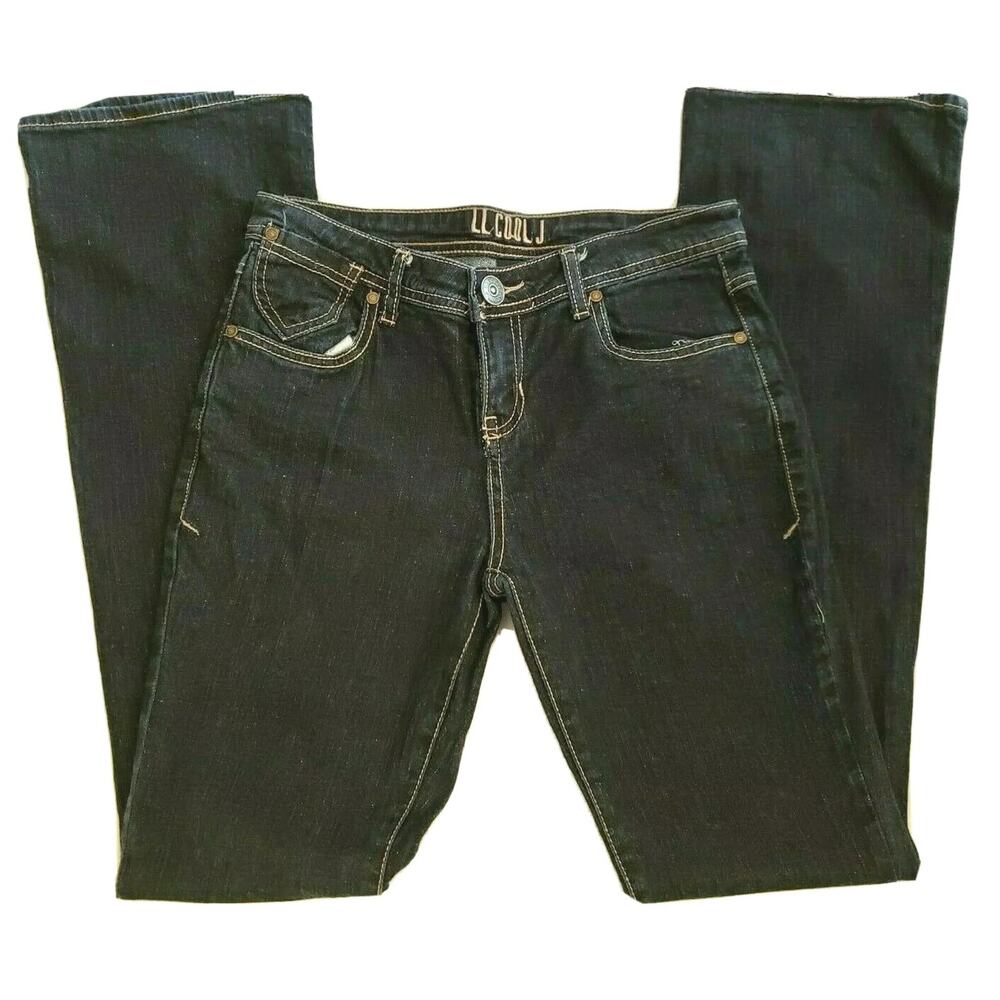 LL Cool J Juniors Dark Denim Stretch Bootcut Leg Jeans Embroidered Pocket 5 Tall